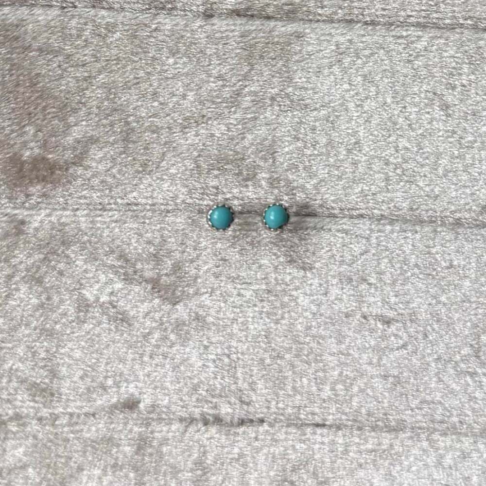 Linda Yazzie Navajo Handmade Sterling Silver Turquoise Stud Earrings